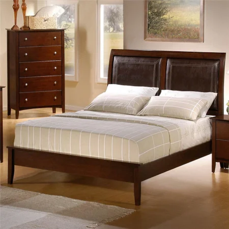 California King Platform- Like Bed with Upholstered Faux Leather Panels