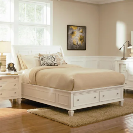 Queen Sleigh Bed with Footboard Storage