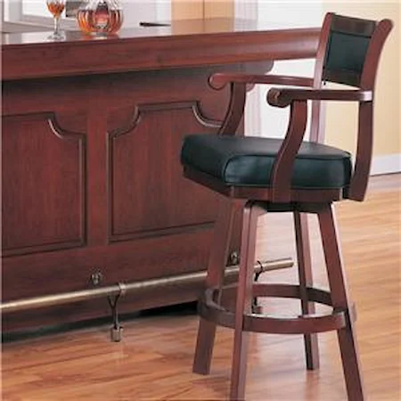 Traditional Bar Stool with Leather Back and Swivel Seat