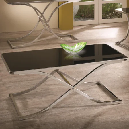 Contemporary Black Glass Top Coffee Table with Chrome Base