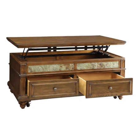 Lift-top Coffee Table with 2 Drawers and Slate Accents