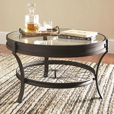 Round Coffee Table with Bike Spoke Bottom Shelf