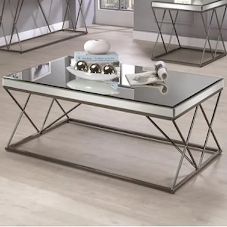 Contemporary Mirrored Coffee Table with Metal Legs