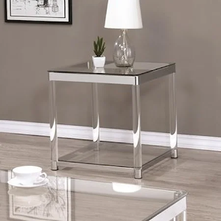 Contemporary Glass Top End Table with Acrylic Legs