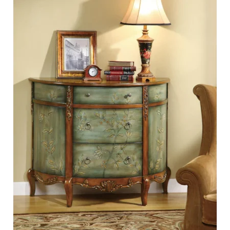 Antique Demilune Accent Cabinet with Floral Detailing