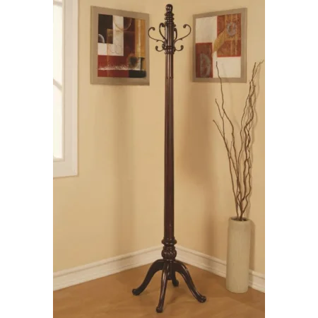 Wood Coat Rack with Antique Brass Hooks