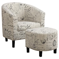 Two-Piece Accent Chair and Ottoman Set in French Script Pattern
