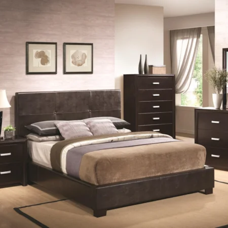 King Bed with Button Tufted Cappuccino Leatherette Headboard