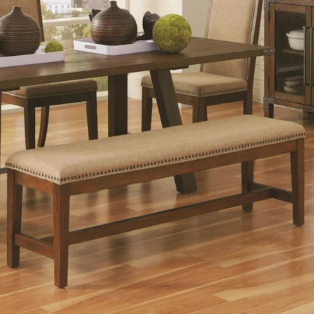 Industrial Upholstered Dining Bench with Nail Head Trim