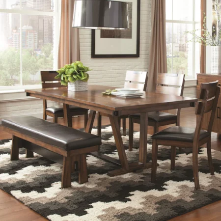 6 Piece Dining Table Set with Bench and Side Chairs