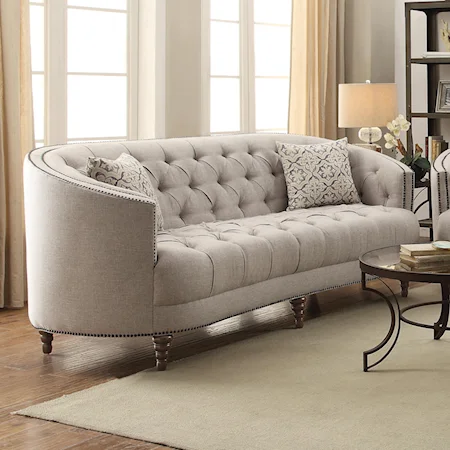 C-Shaped Sofa with Button Tufting and Nailhead Trim