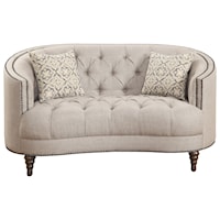 C-Shaped Loveseat with Button Tufting and Nailhead Trim