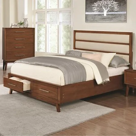 Upholstered Panel Queen Bed with 2 Footboard Drawers
