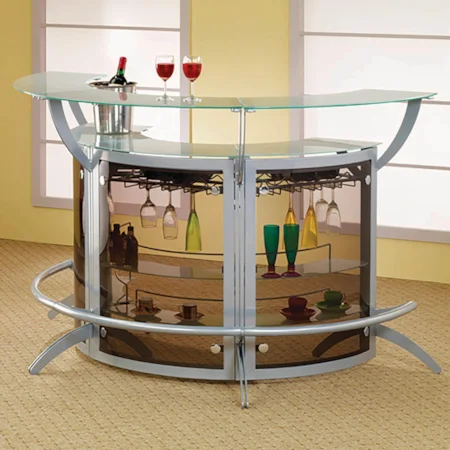 Contemporary Silver Metal Bar Unit (Set of 3) with Glass Top