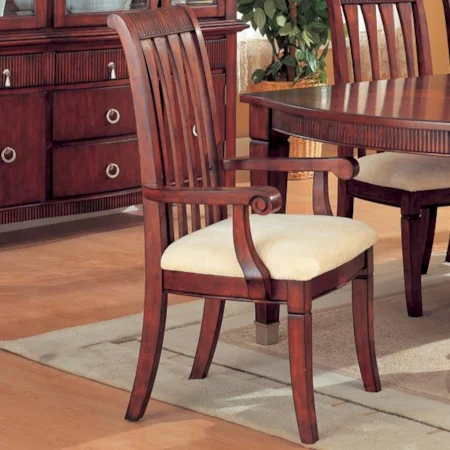 Dining Slat Back Arm Chair with Fabric Seat