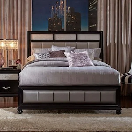 Queen Bed with Metallic Leatherette Upholstery