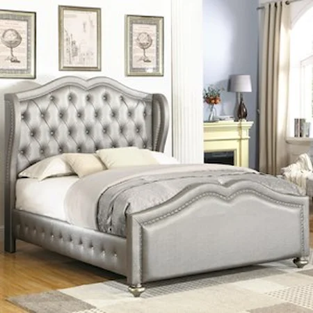 Queen Upholstered Bed with Tufted Wing Headboard