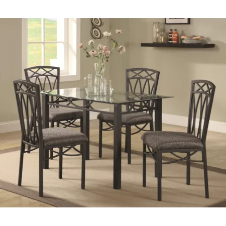 5 Piece Rectangular Dining Set with Glass Top and Metal Legs