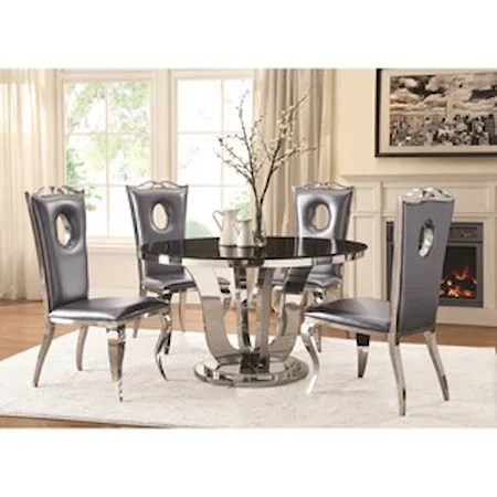 Glam Round Dining Table with Black Tempered Glass Top