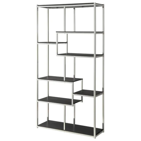 Contemporary Metal Frame Bookcase with Cappuccino Shelves