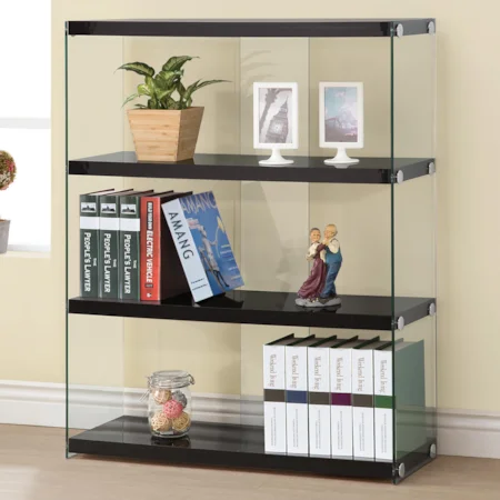 Glossy Black Bookcase with Glass Sides