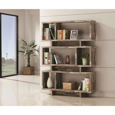 Open Bookcase with Distressed Wood Finish
