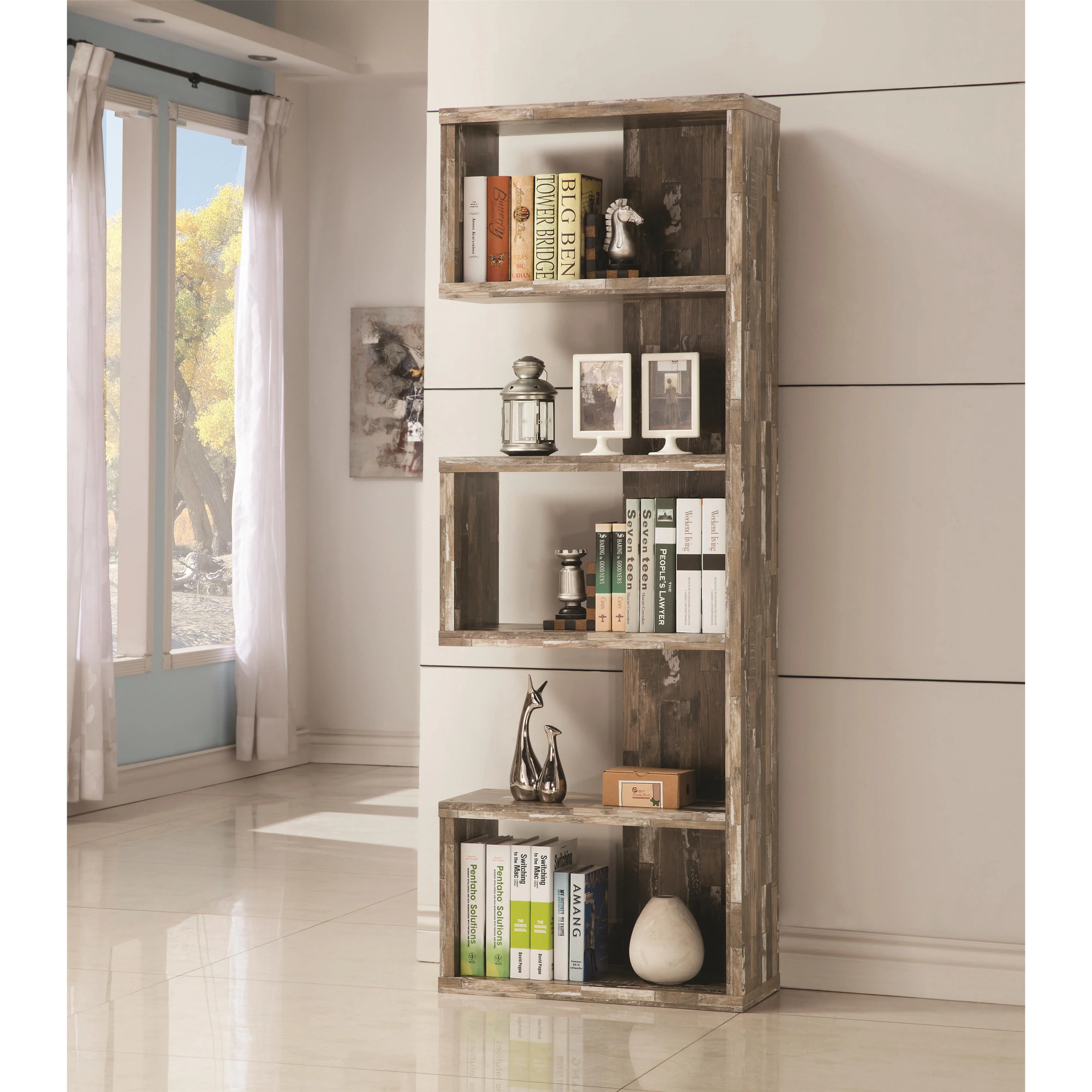 Coaster Bookcases Open Bookcase with Distressed Wood Finish | A1 ...