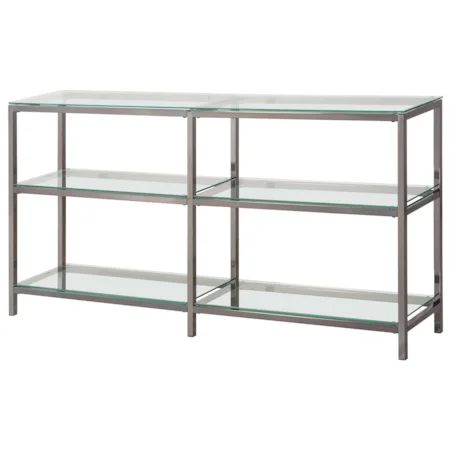Industrial Metal Bookcase/Console with Glass Shelves