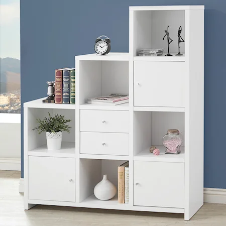 Asymmetrical Bookshelf with Cube Storage Compartments