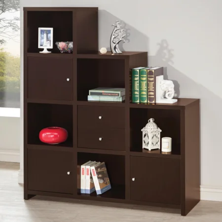 Asymmetrical Bookshelf with Cube Storage Compartments