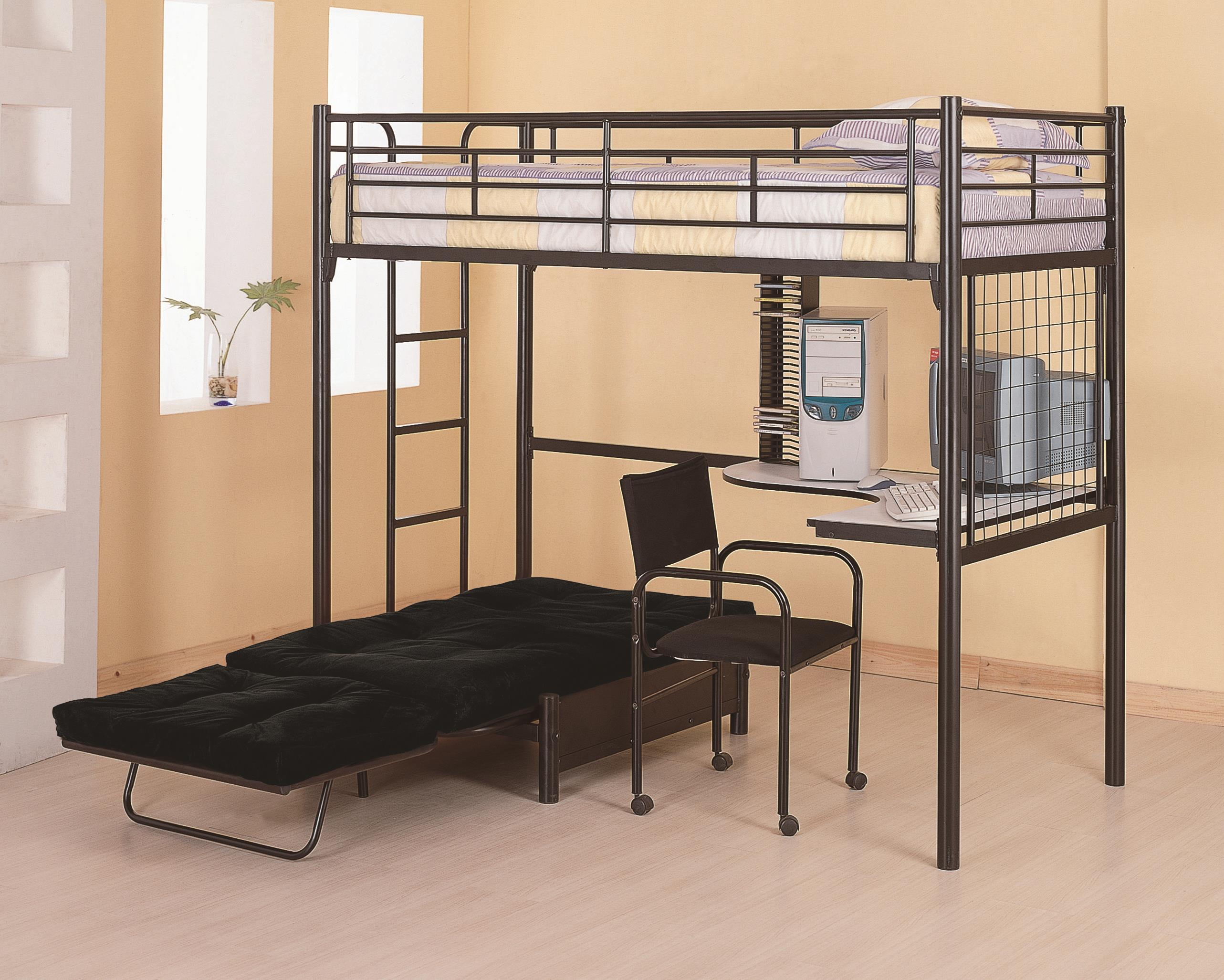 Coaster Bunks 2209+2335M Twin Loft Bunk Bed with Futon Chair & Desk