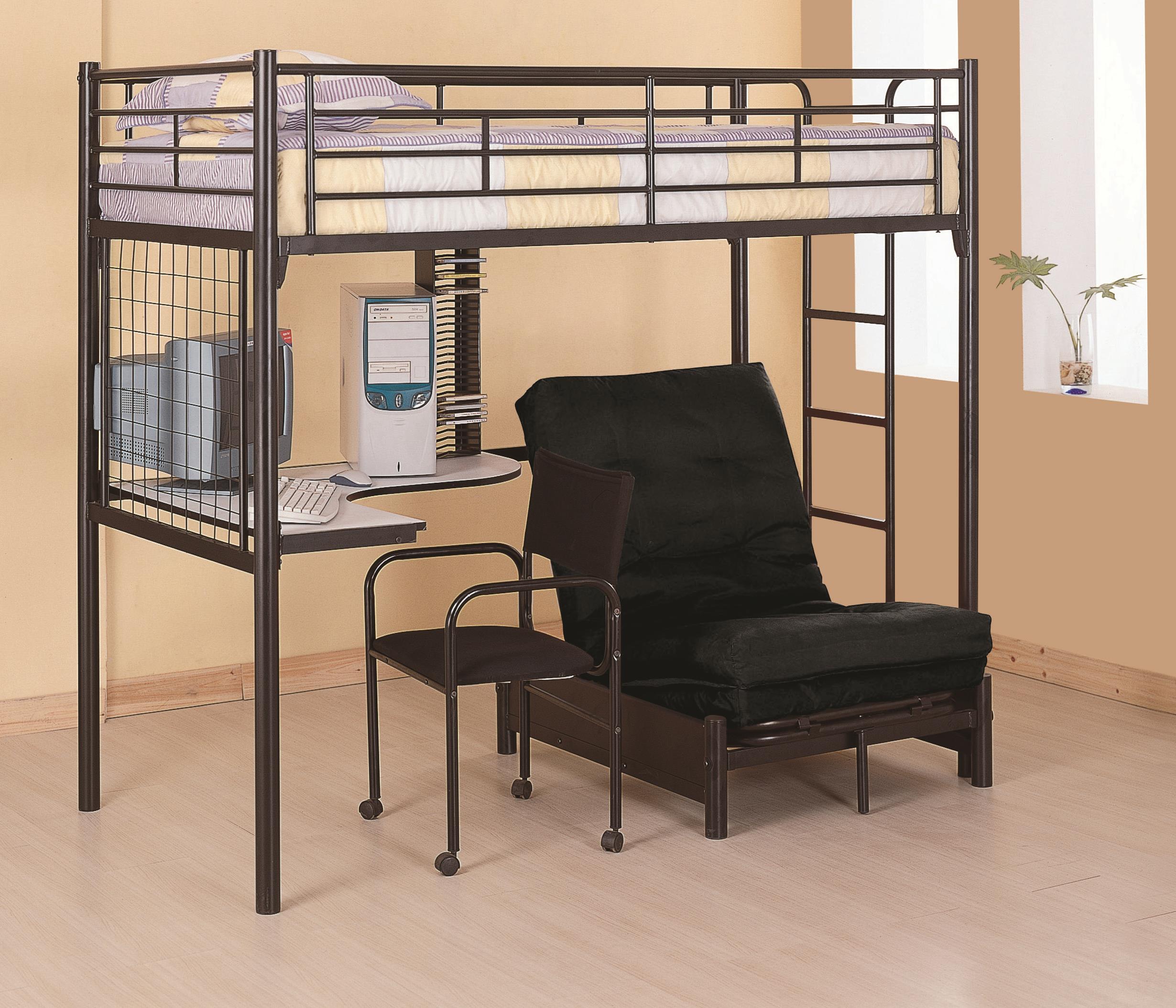 Coaster Bunks 2209+2335M Twin Loft Bunk Bed with Futon Chair & Desk