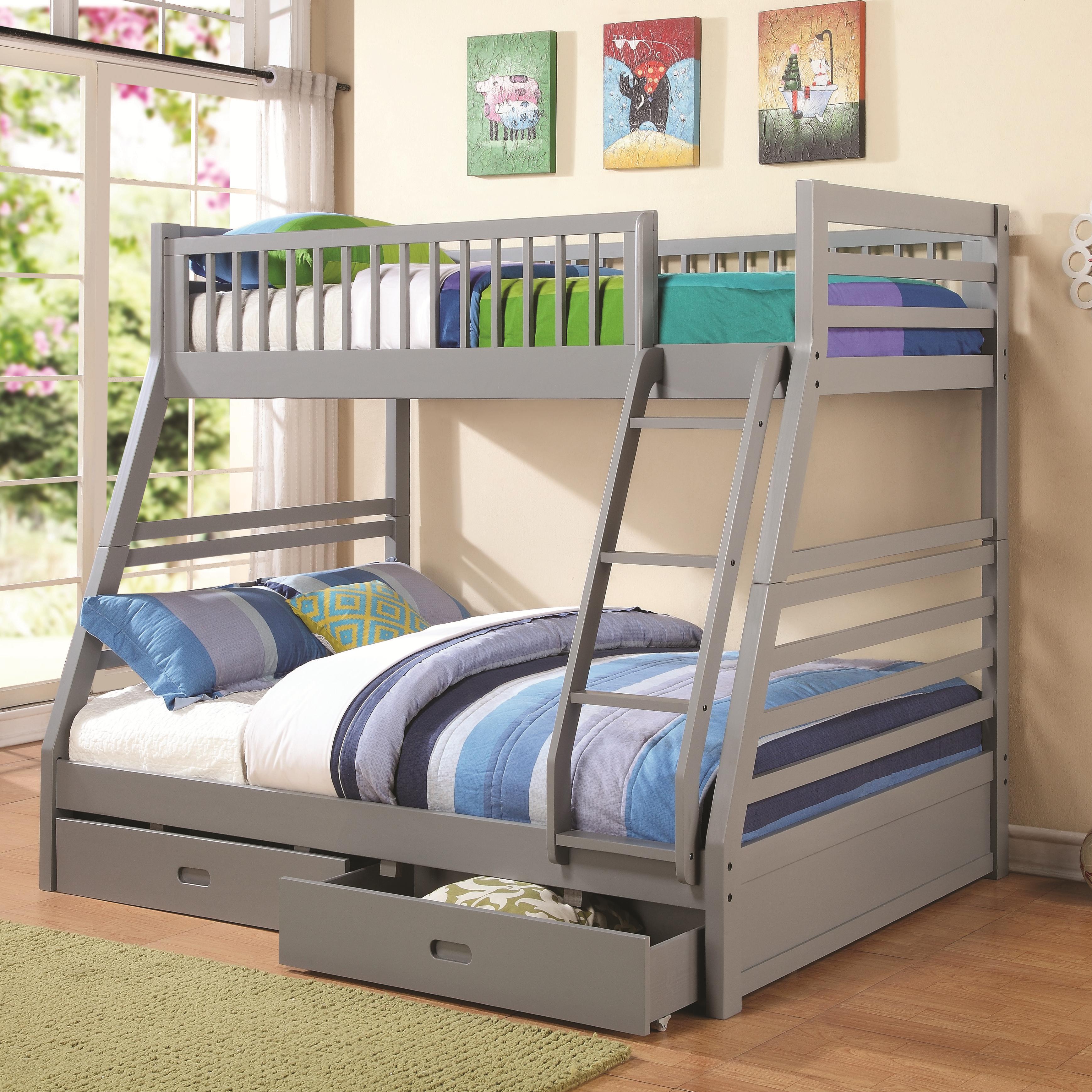 Coaster Bunks 460182 Twin over Full Bunk Bed with 2 Drawers and Attached Ladder A1 Furniture Mattress Bunk Beds