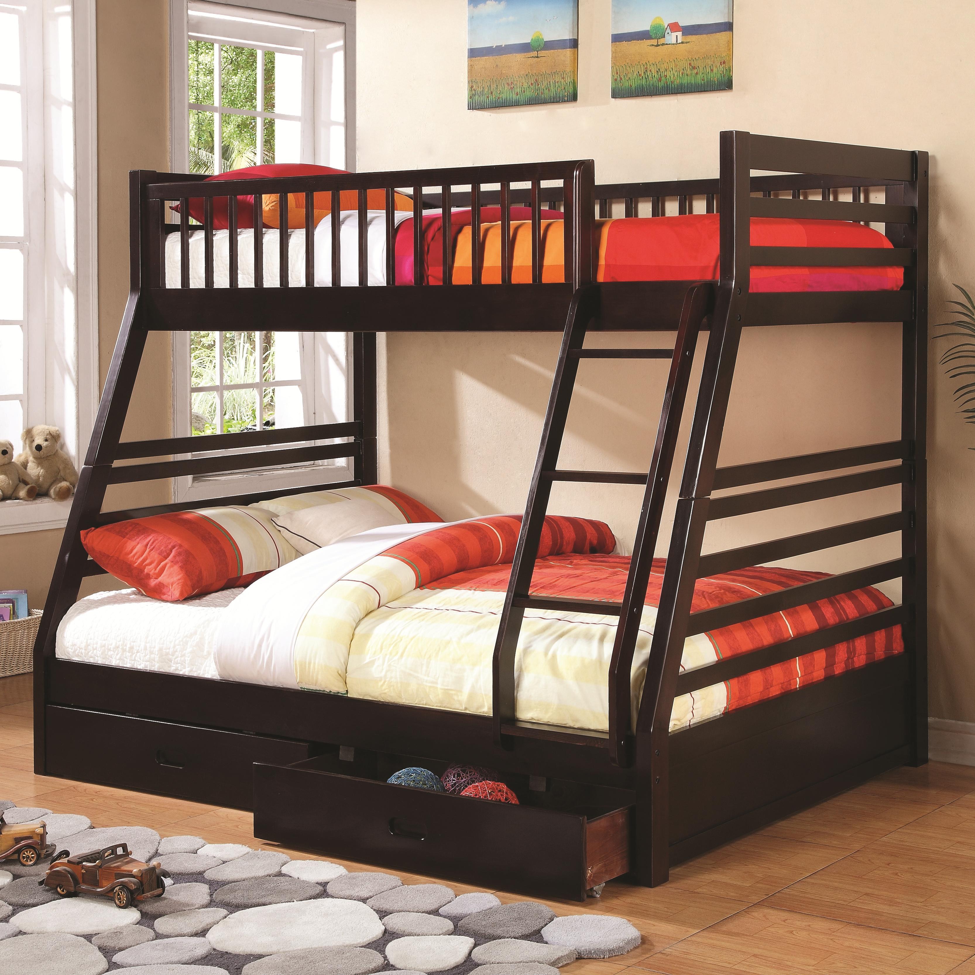 Full over full bunk beds with storage shop