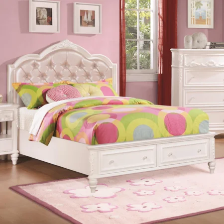 Twin Size Storage Bed with Diamond Tufted Headboard