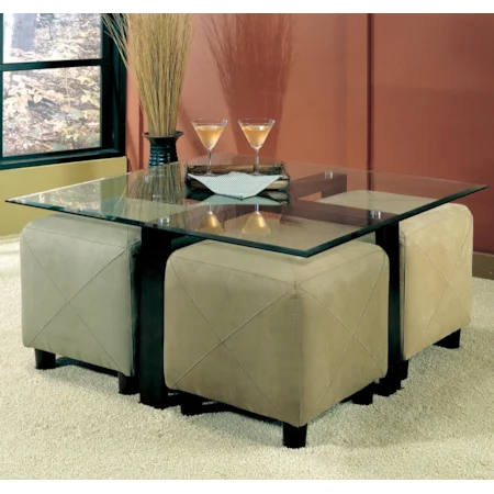 Contemporary Square Metal Cocktail Table with Glass Top