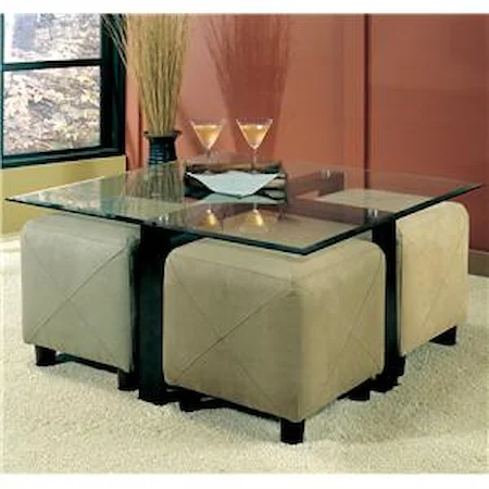 Contemporary Square Metal Cocktail Table with Glass Top