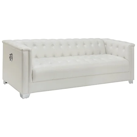 Low Profile Pearl White Tufted Sofa