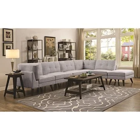Mid-Century Modern 4 Seat Sectional with Button Tufted Cushions