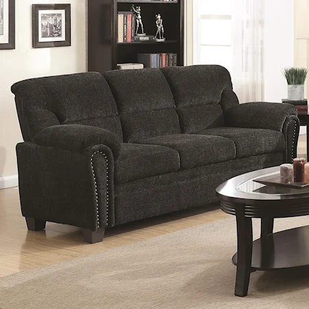 Casual Padded Sofa with Nail Heads