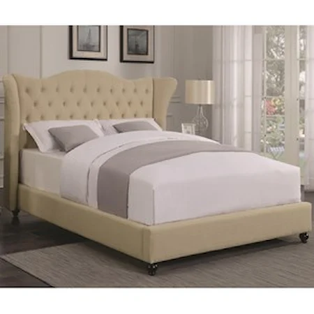 Transitional Upholstered California King Bed with Button Tufted Headboard