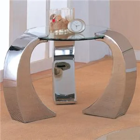 Contemporary Metal End Table with Round Glass Top