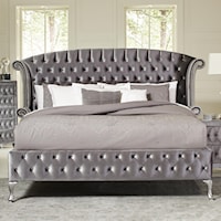 Upholstered Queen Bed with Nailhead Trim and Button Tufting