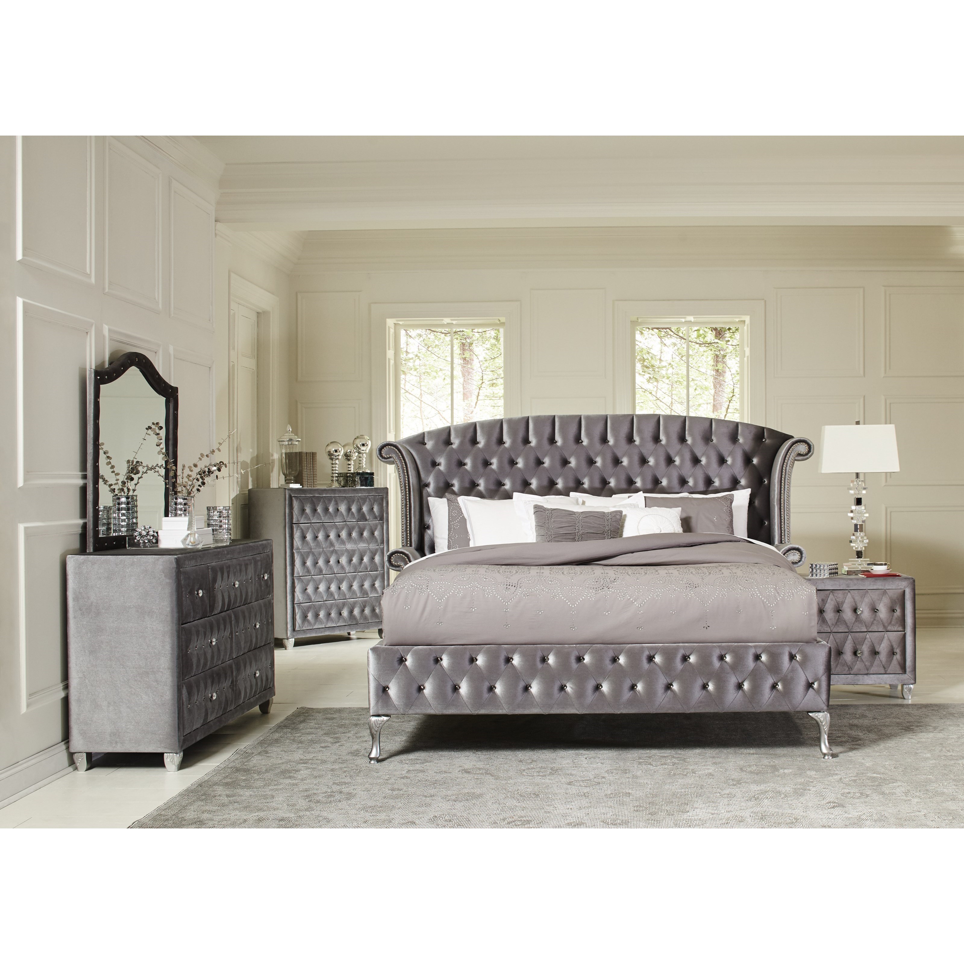 Coaster Deanna 205101Q Upholstered Queen Bed with Nailhead Trim and Button Tufting Value City