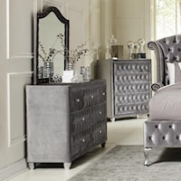 Upholstered Dresser with Six Drawers and Faceted Buttons