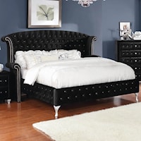 Upholstered King Bed with Button Tufting and Nailhead Trim
