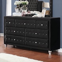 Upholstered Dresser with Six Drawers and Faceted Buttons