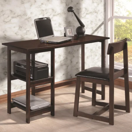Casual Wood Desk & Upholstered Chair Set