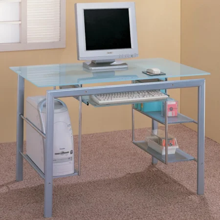 Contemporary Computer Desk with Keyboard Tray and Computer Storage