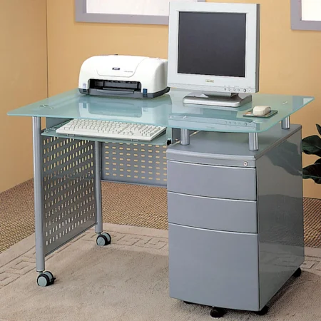 Contemporary Single Pedestal Computer Desk with Casters